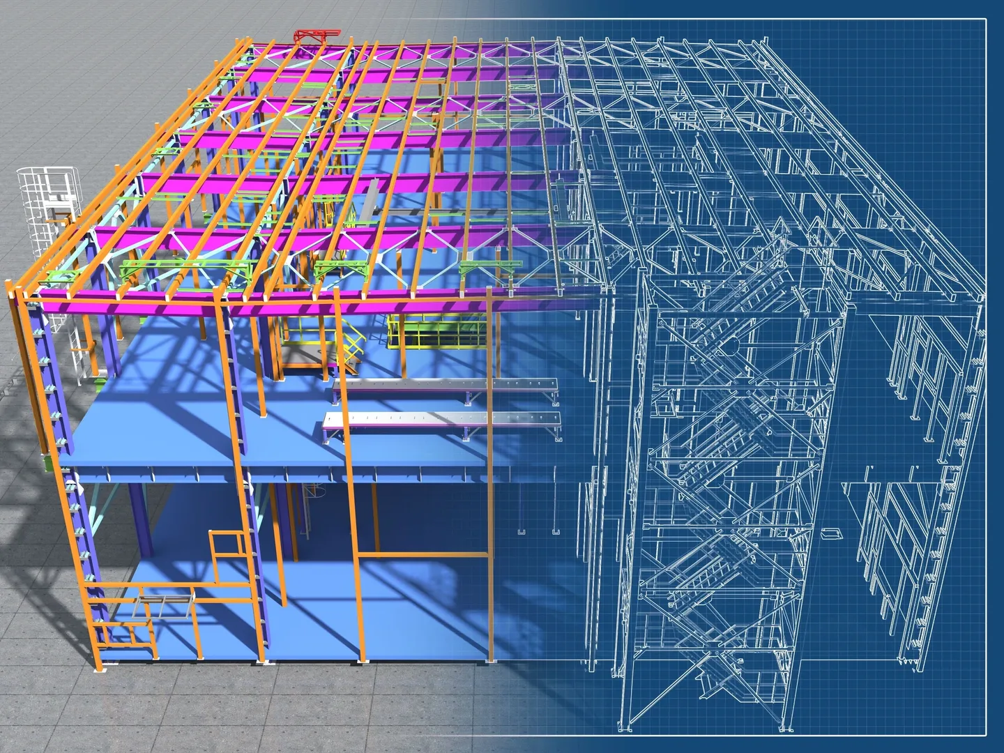 A 3 d image of a building with the construction in progress.