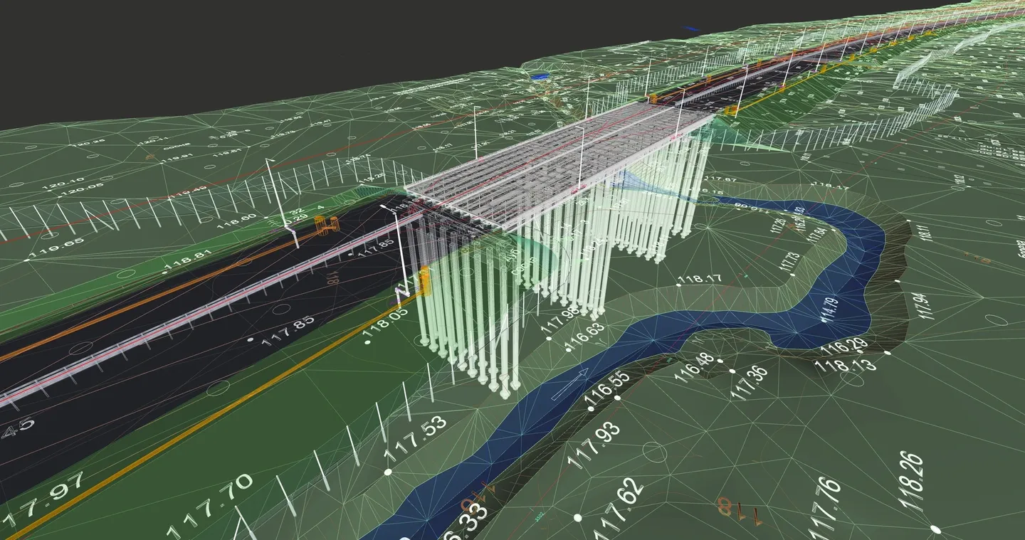 A 3 d image of the bridge with data points.