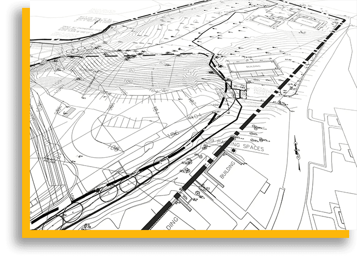 A black and white map of a city with roads.